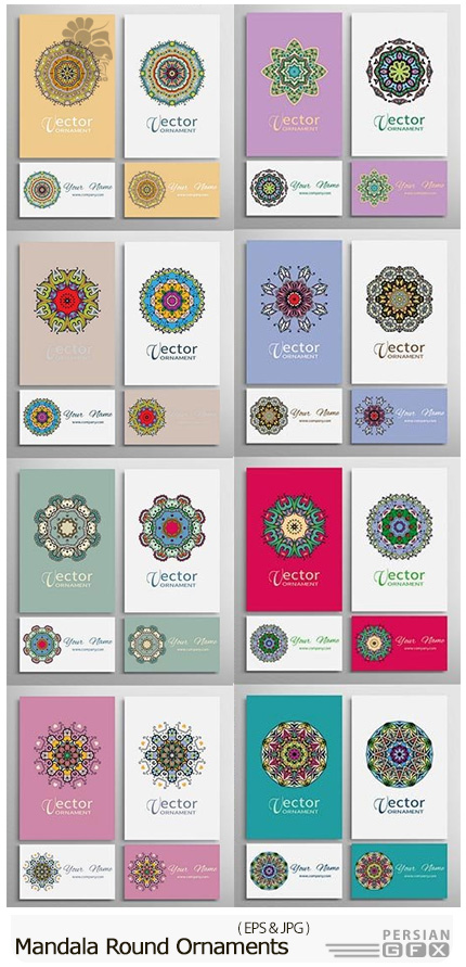 دانلود تصاویر وکتور کارت ویزیت و کارت تزئینی با طرح های دایره ای ماندالا - Mandala Round Ornaments Collection