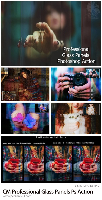 دانلود اکشن فتوشاپ پنل افکت امواج شیشه بر روی تصاویر - CM Professional Glass Panels Ps Action