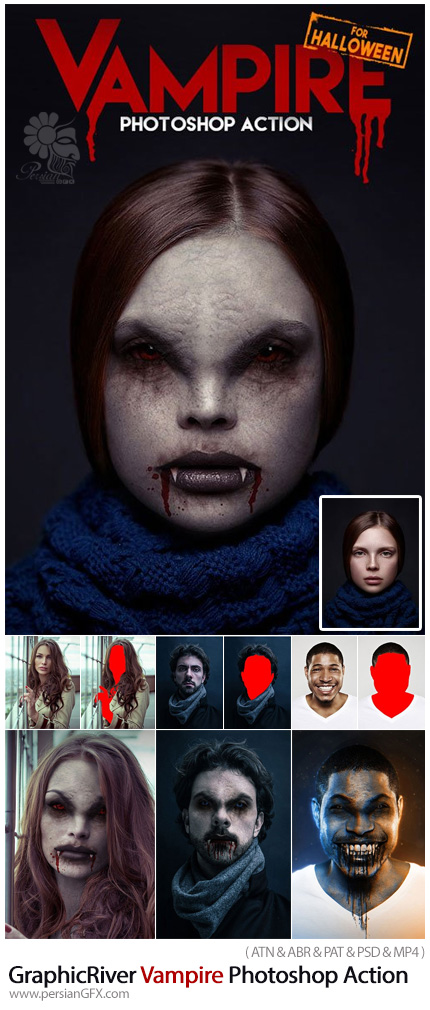دانلود اکشن فتوشاپ تبدیل تصاویر به خون آشام به همراه آموزش ویدئویی از گرافیک ریور - GraphicRiver Vampire Photoshop Action