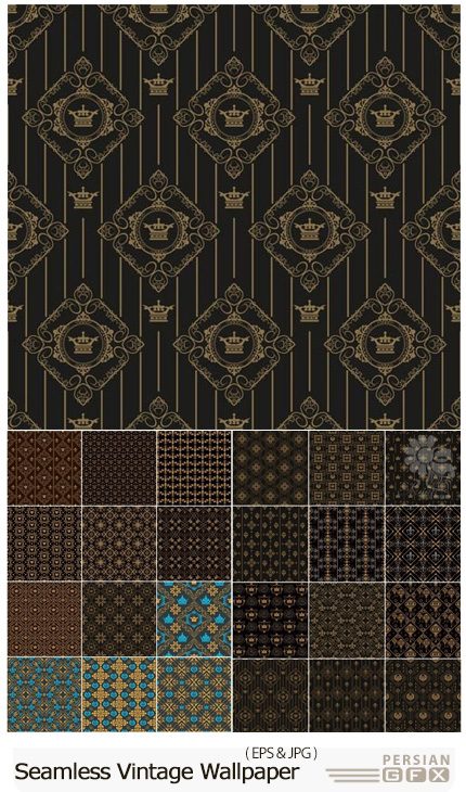 دانلود تصاویر وکتور والپیپرهای تزئینی با طرح های قدیمی - Seamless Vintage Wallpaper