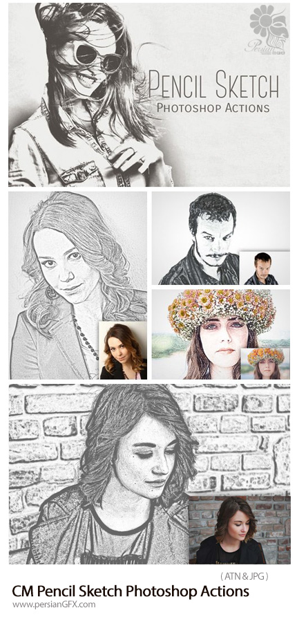 دانلود اکشن فتوشاپ تبدیل تصاویر به طرح اولیه نقاشی با مداد - CM Pencil Sketch Photoshop Actions