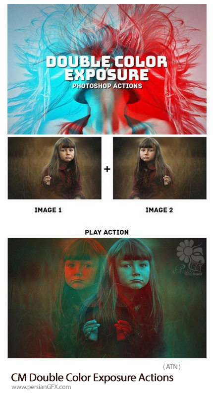 دانلود اکشن فتوشاپ ایجاد افکت دابل اکسپوژر یا ترکیب تصاویر دورنگی - CM Double Color Exposure Actions