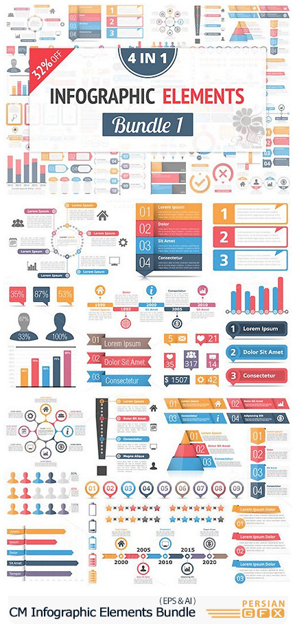 دانلود مجموعه تصاویر وکتور عناصر طراحی نمودارهای اینفوگرافیکی - CM Infographic Elements Bundle