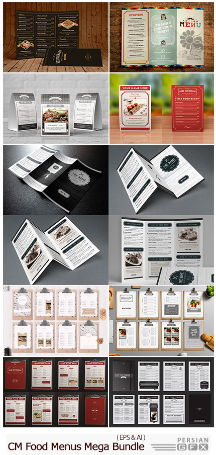 دانلود مجموعه بزرگ قالب آماده منوهای متنوع غذا - CM Food Menus Mega Bundle