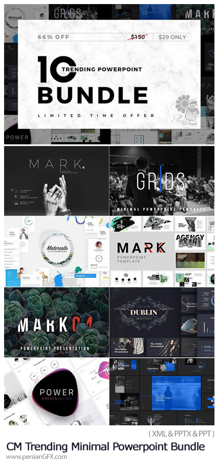 دانلود مجموعه قالب آماده تجاری پاورپوینت - CM Trending Minimal Powerpoint Bundle
