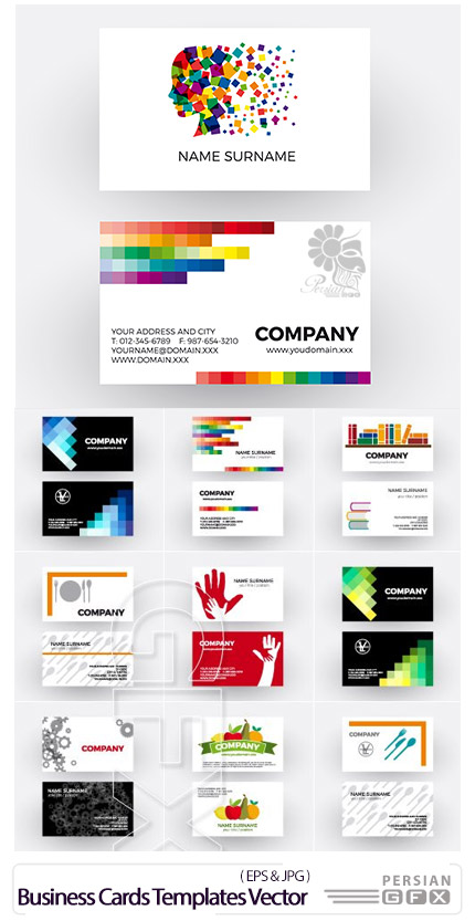 دانلود تصاویر وکتور قالب آماده کارت ویزیت با طرح های متنوع - Business Cards Templates Vector