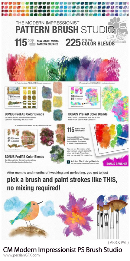 دانلود مجموعه براش فتوشاپ آبرنگی به سبک نقاشی امپرسیونیستی - CM Modern Impressionist PS Brush Studio