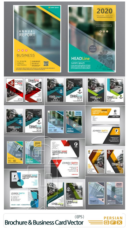 دانلود تصاویر وکتور قالب آماده فلایر و کارت ویزیت تجاری - Flyer Cover Brochure And Business Card Vector
