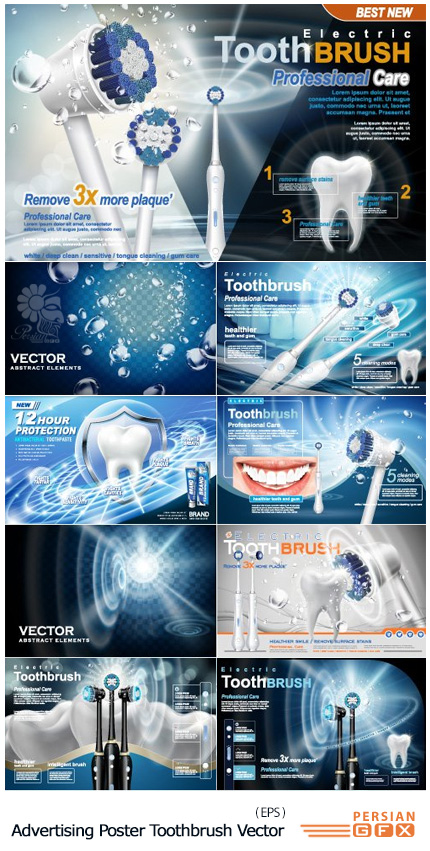 دانلود تصاویر وکتور پوستر تبلیغاتی دندانپزشکی، داندان - Advertising Poster Electronic Toothbrush Vector