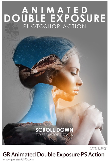 دانلود اکشن فتوشاپ ساخت تصاویر متحرک اکسپوژر یا ترکیبی از گرافیک ریور - GraphicRiver Animated Double Exposure Photoshop Action
