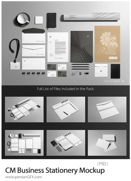 دانلود موکاپ لایه باز ست اداری، کارت ویزیت، سربرگ، کارت پرسنلی، نامه و ... - CM Business Stationery Mockup