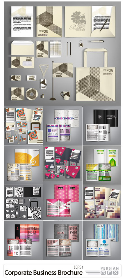 دانلود مجموعه تصاویر وکتور قالب آماده ست اداری، کارت ویزیت، بروشور، سربرگ و ... - Corporate Identity Business Brochure Mockup Vector