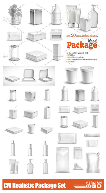 دانلود تصاویر وکتور و کلیپ آرت بسته بندی واقعی - CM Realistic Package Set
