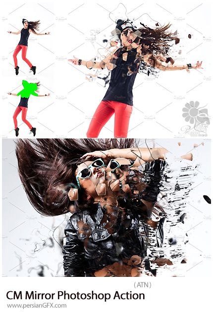 دانلود اکشن فتوشاپ ایجاد افکت تکه های شکسته آیینه بر روی تصاویر - CM Mirror Photoshop Action
