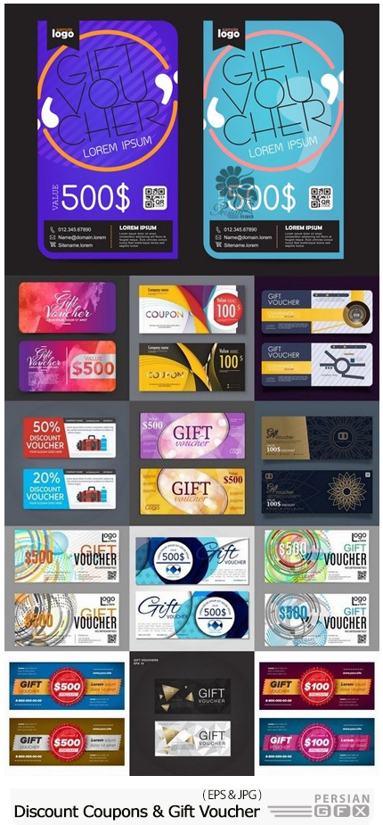 دانلود تصاویر وکتور قالب آماده کوپن تخفیف و هدیه - Discount Coupons And Gift Vouchers Templates