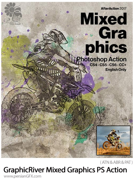 دانلود اکشن فتوشاپ ایجاد افکت ترکیبی گرافیکی بر روی تصاویر از گرافیک ریور - GraphicRiver Mixed Graphics Photoshop Action