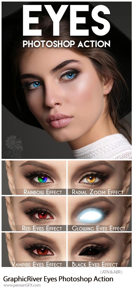 دانلود اکشن فتوشاپ تغییر رنگ چشم به همراه آموزش ویدئویی از گرافیک ریور - GraphicRiver Eyes Photoshop Action