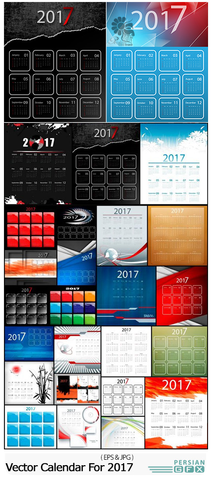 دانلود تصاویر وکتور قالب آماده تقویم سال 2017 - Vector Calendar For 2017