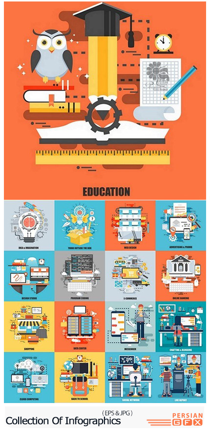 دانلود مجموعه تصاویر وکتور قالب آماده نمودار های اینفوگرافیکی متنوع - Collection Of Infographics Store Business