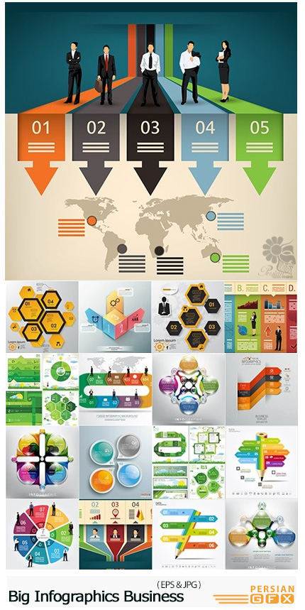 دانلود مجموعه تصاویر وکتور نمودار های اینفوگرافیکی تجاری متنوع - Big Infographics Business Elements Collection