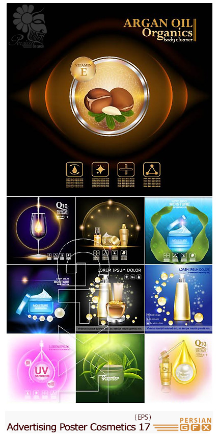 دانلود تصاویر وکتور پوسترهای تبلیغاتی لوازم آرایشی - Advertising Poster Concept Cosmetics Vector 17
