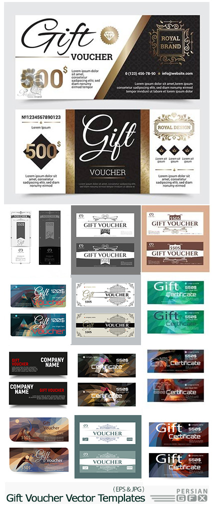 دانلود تصاویر وکتور قالب آماده کارت های هدیه متنوع - Gift Voucher Vector Templates