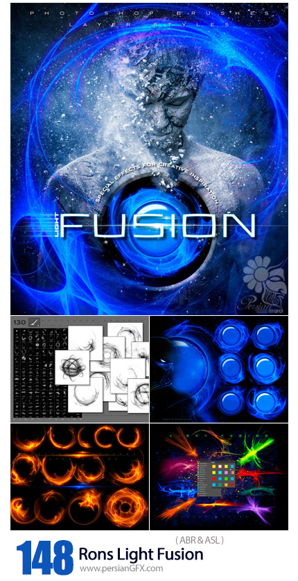 دانلود مجموعه براش و استایل فتوشاپ نورهای ترکیبی متنوع - Rons Light Fusion