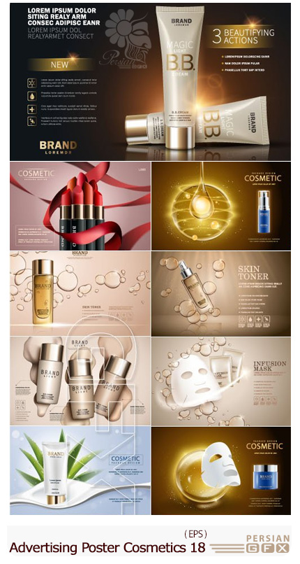 دانلود تصاویر وکتور پوسترهای تبلیغاتی لوازم آرایشی - Advertising Poster Concept Cosmetics Vector 18