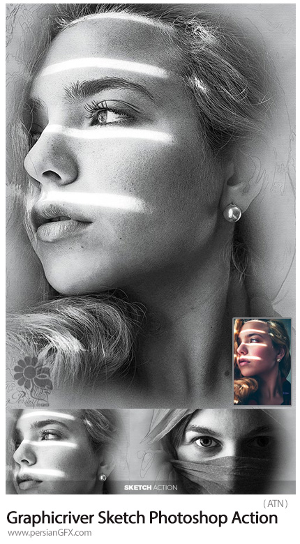 دانلود اکشن فتوشاپ تبدیل تصاویر به طرح اولیه نقاشی از گرافیک ریور - Graphicriver Sketch Photoshop Action