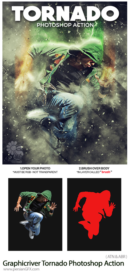 دانلود اکشن فتوشاپ ایجاد افکت طوفان شدید بر روی تصاویر از گرافیک ریور - Graphicriver Tornado Photoshop Action