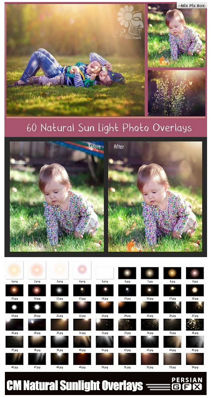 دانلود تصاویر کلیپ آرت افکت نور خورشید واقعی مناسب برای عکاسان - CM Natural Sunlight Photo Overlays