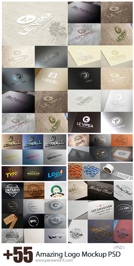 دانلود بیش از 55 موکاپ لایه باز آرم و لوگوی چاپ یا هک شده - 55 Amazing Logo Mockup PSD Templates