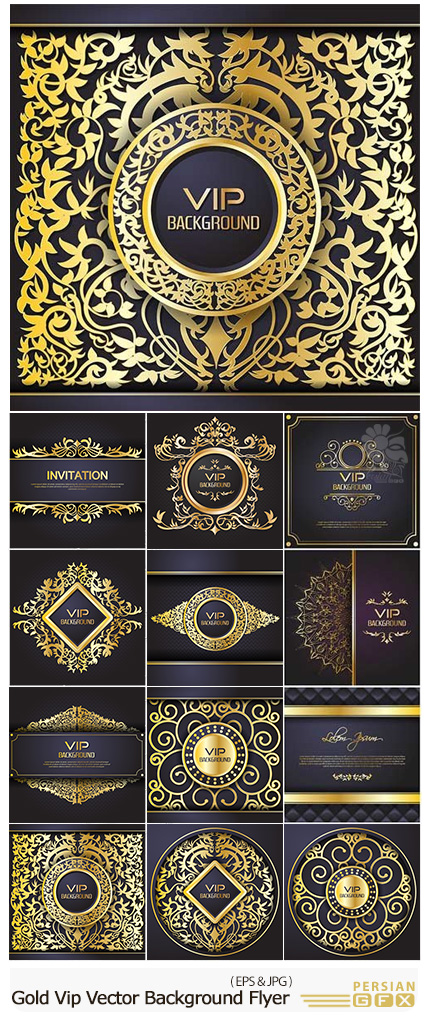 دانلود تصاویر وکتور قالب آماده فلایر، فریم و بک گراندهای تزئینی طلایی - Gold Vip Vector Background Flyer Style Design Template