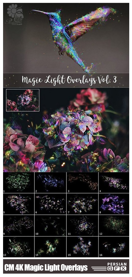 دانلود مجموعه تصاویر کلیپ آرت افکت ذرات درخشان رنگارنگ - CM 4K Magic Light Overlays V3