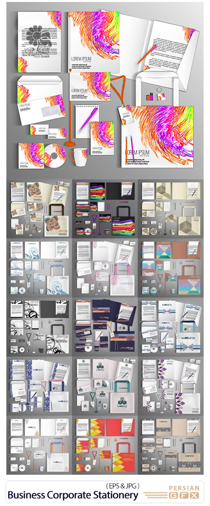 دانلود مجموعه تصاویر وکتور قالب آماده ست اداری، کارت ویزیت، بروشور، سربرگ و ... - Business Corporate Stationery Card Booklet Brochure Flyer