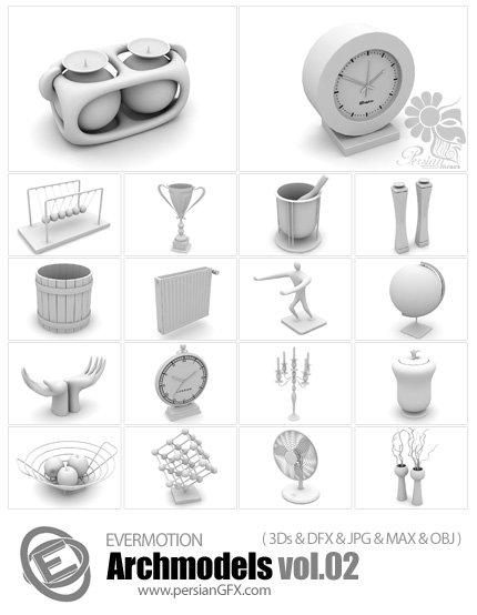 دانلود مدل های آماده سه بعدی آرچ مدل - وسایل شیک و مدرن ساعت، گلدان، شمعدان ... - شماره 02- Archmodels Vol 02