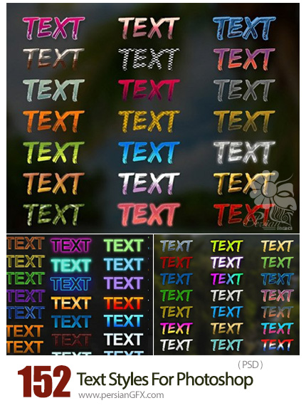 دانلود 152 افکت لایه باز متن متنوع - 152 Text Styles For Photoshop