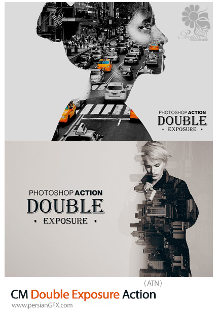 دانلود اکشن فتوشاپ ایجاد افکت دابل اکسپوژر یا ترکیب تصاویر - CM Double Exposure Action