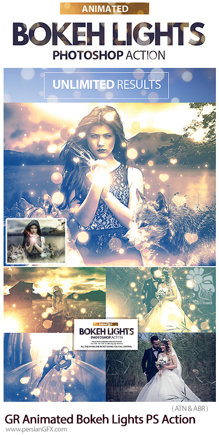دانلود اکشن فتوشاپ ایجاد افکت بوکه های نورانی متحرک بر روی تصاویر از گرافیک ریور - Graphicriver Animated Bokeh Lights Photoshop Action