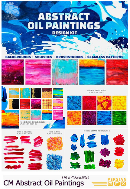 دانلود مجموعه تصاویر وکتور بک گراندهای نقاشی انتزاعی رنگ روغن - CM Abstract Oil Paintings