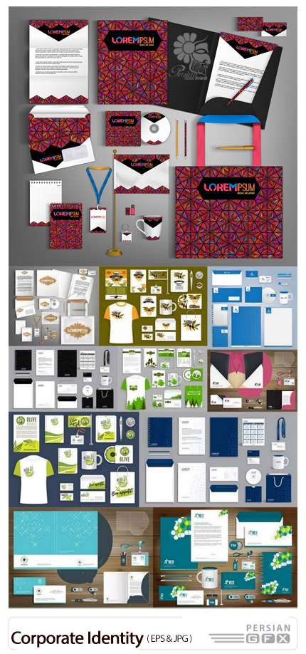 دانلود مجموعه تصاویر وکتور قالب آماده ست اداری، کارت ویزیت، بروشور، سربرگ و ... - Corporate Identity