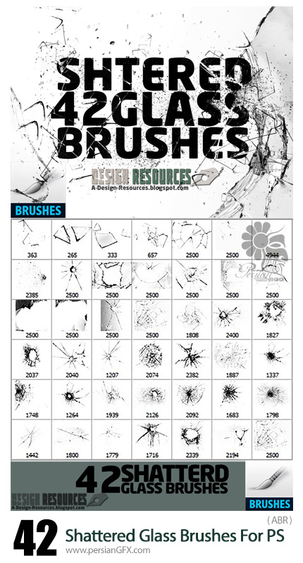 دانلود 42 براش فتوشاپ شیشه شکسته برای طراحی - 42 Shattered Glass Brushes For Photoshop