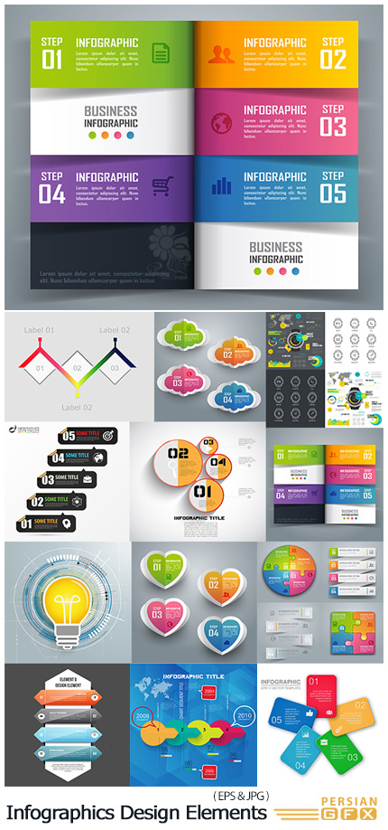 دانلود تصاویر وکتور قالب آماده نمودارهای اینفوگرافیکی متنوع - Infographics Design Elements