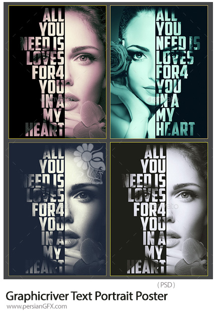 دانلود افکت لایه باز ساخت پوستر پرتره تایپوگرافی از گرافیک ریور - Graphicriver Text Portrait Poster