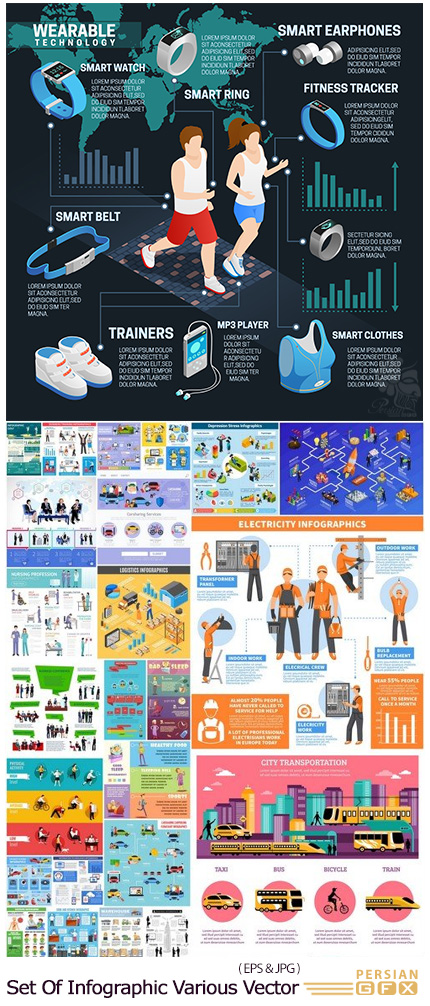 دانلود تصاویر وکتور قالب آماده نمودارهای اینفوگرافیکی متنوع - Set Of Infographics Various Vector Illustration