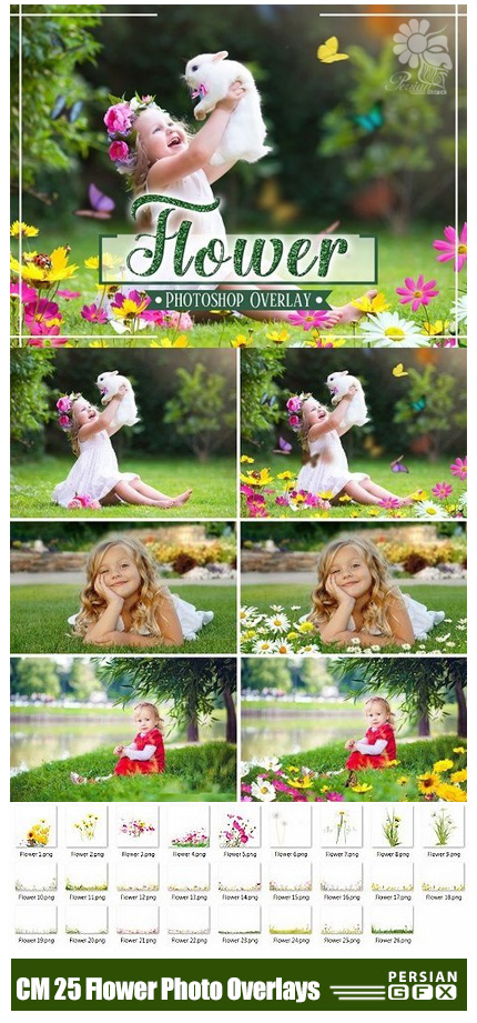 دانلود 25 تصویر کلیپ آرت گل و بوته - CM 25 Flower Photo Overlays