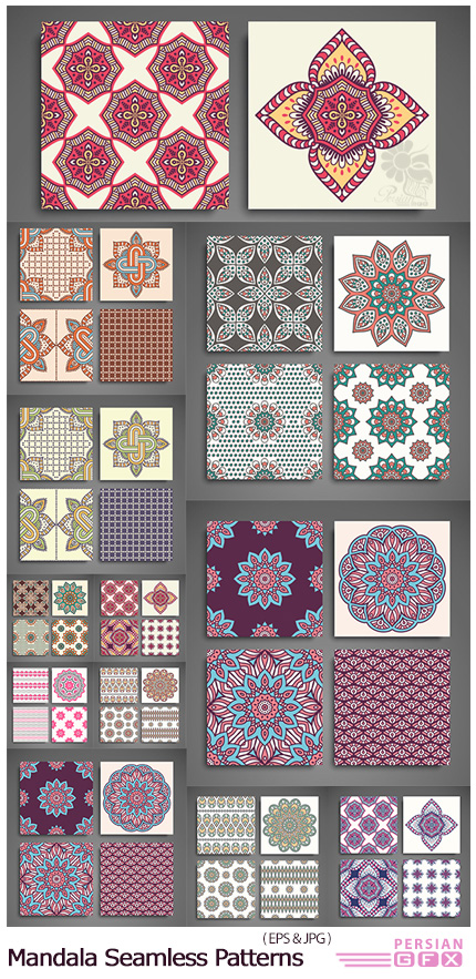 دانلود تصاویر وکتور پترن با طرح های تزئینی ماندالا - Mandala Seamless Patterns