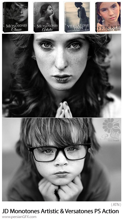 دانلود اکشن فتوشاپ ساخت تصاویر سیاه و سفید حرفه ای - JD Monotones Artistic Set And Versatones Photoshop Actions