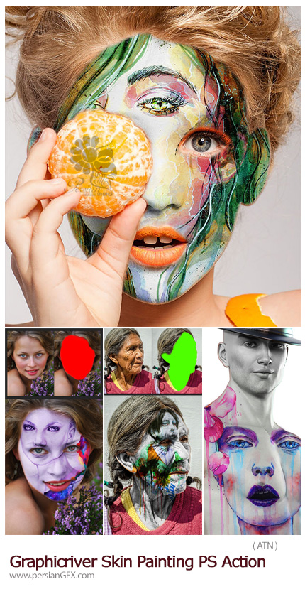 دانلود اکشن فتوشاپ ایجاد افکت نقاشی بر روی پوست از گرافیک ریور - Graphicriver Skin Painting Photoshop Action