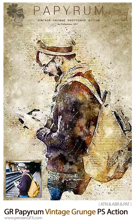 دانلود اکشن فتوشاپ ساخت تصاویر گرانج قدیمی به همراه آموزش ویدویی از گرافیک ریور - Graphicriver Papyrum Vintage Grunge Photoshop Action